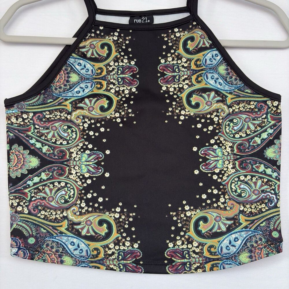 Rue21 Tank Top Women's Paisley Print Black Straps Boho Hippie Medium NwT